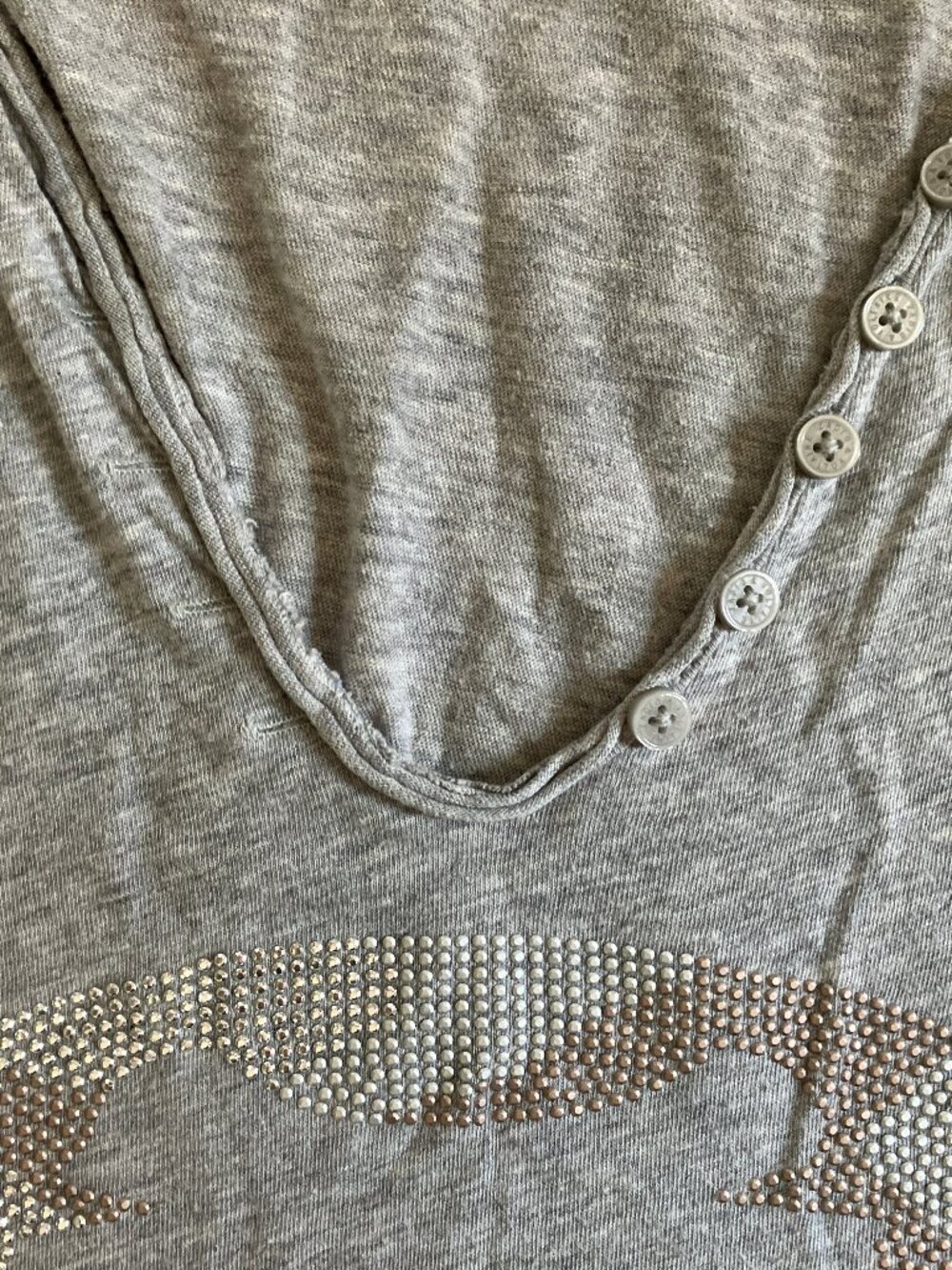 Zadig & Voltaire Gray Long Sleeve Tee with Rhinestone Skull - Picture 3 of 7